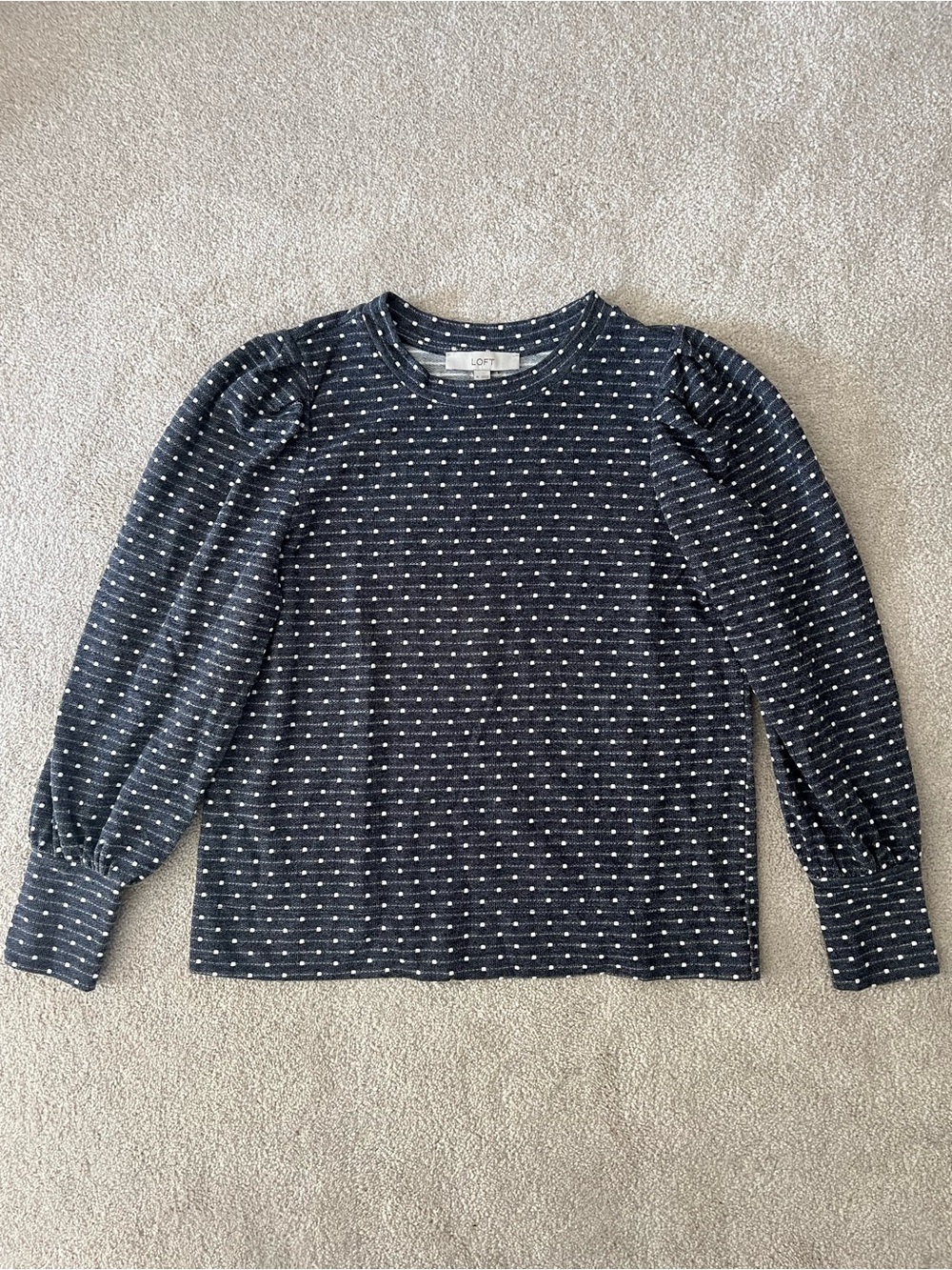 LOFT Navy Dot Puff-Sleeve Sweatshirt Top